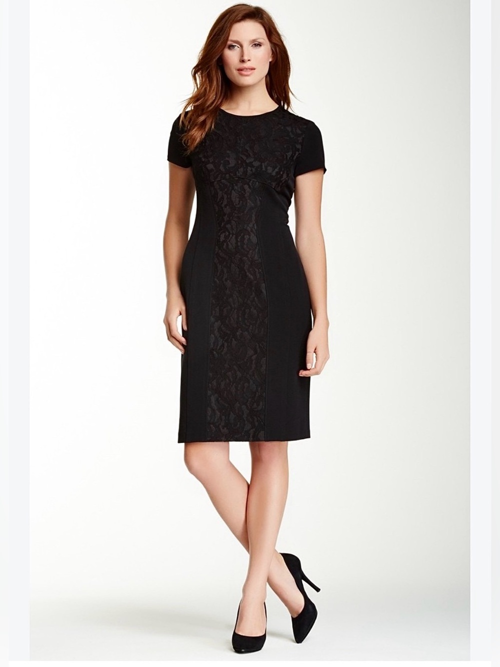 NWT ($298) Cynthia Steffe Jennie Lace Panel Black Midi Dress Sz 12